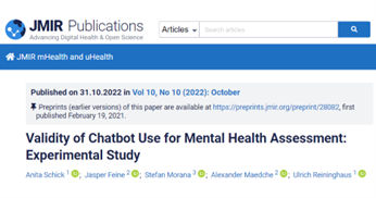 New Publication in JMIR MHealth UHealth: “Validity of Chatbot Use for Mental Health Assessment: Experimental Study”